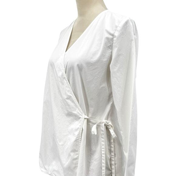 COS White Poplin Long Sleeve V-neck Side Tie Wrap Longline Top - Picture 10 of 13
